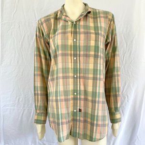 Vintage Light Pink Green and Yellow Plaid Button Down - Jeffrey Banks